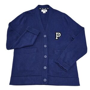 PINK Victoria's Secret‎ Womens Cardigan Sweater Blue Letter P Button Front L